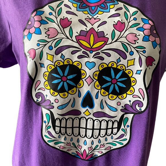 Bobbie Brooks Purple Sugar Skull Shirt, Size M, colorful skull tee, Halloween - Picture 6 of 8